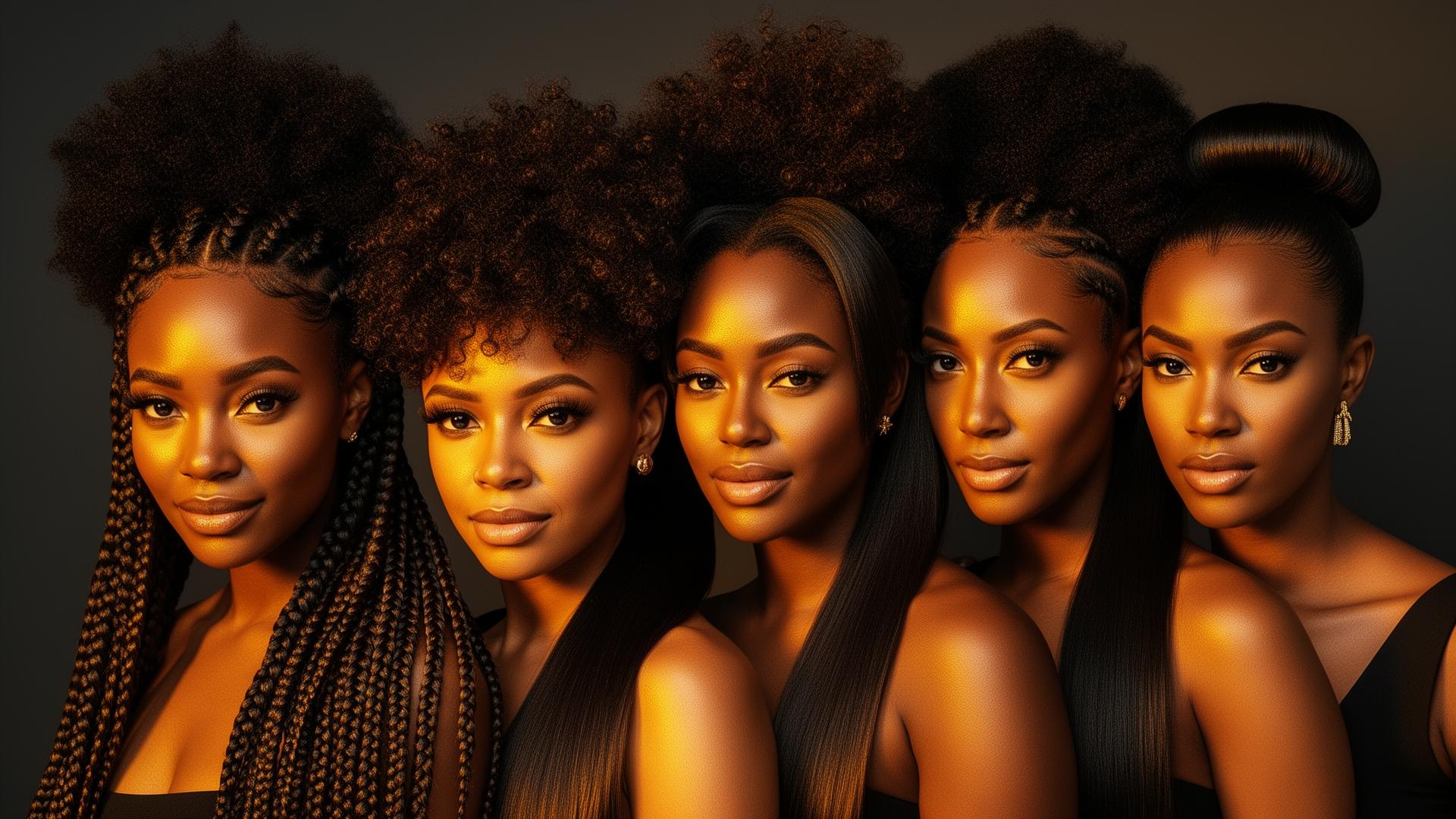 Confident Black women showcasing premium hairstyles, braids, and natural curls